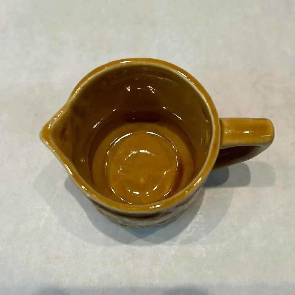 VTG Ceramic Measuring Cups 1/2 & 1 Cup Stamped JAPAN Brown Tan Fruit Apples Pear